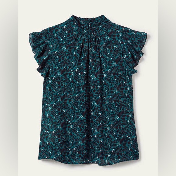 Boden Tops - Boden Size 8 High Neck Sleeveless Top Black, Lemon Foliage